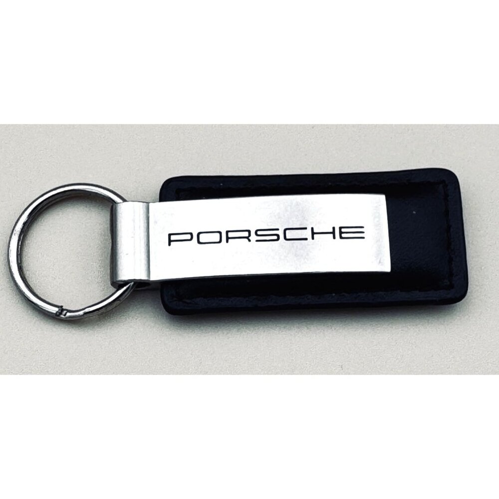 Porsche Metal and Black Leather Key Chain Porsche Center San Antonio Texas